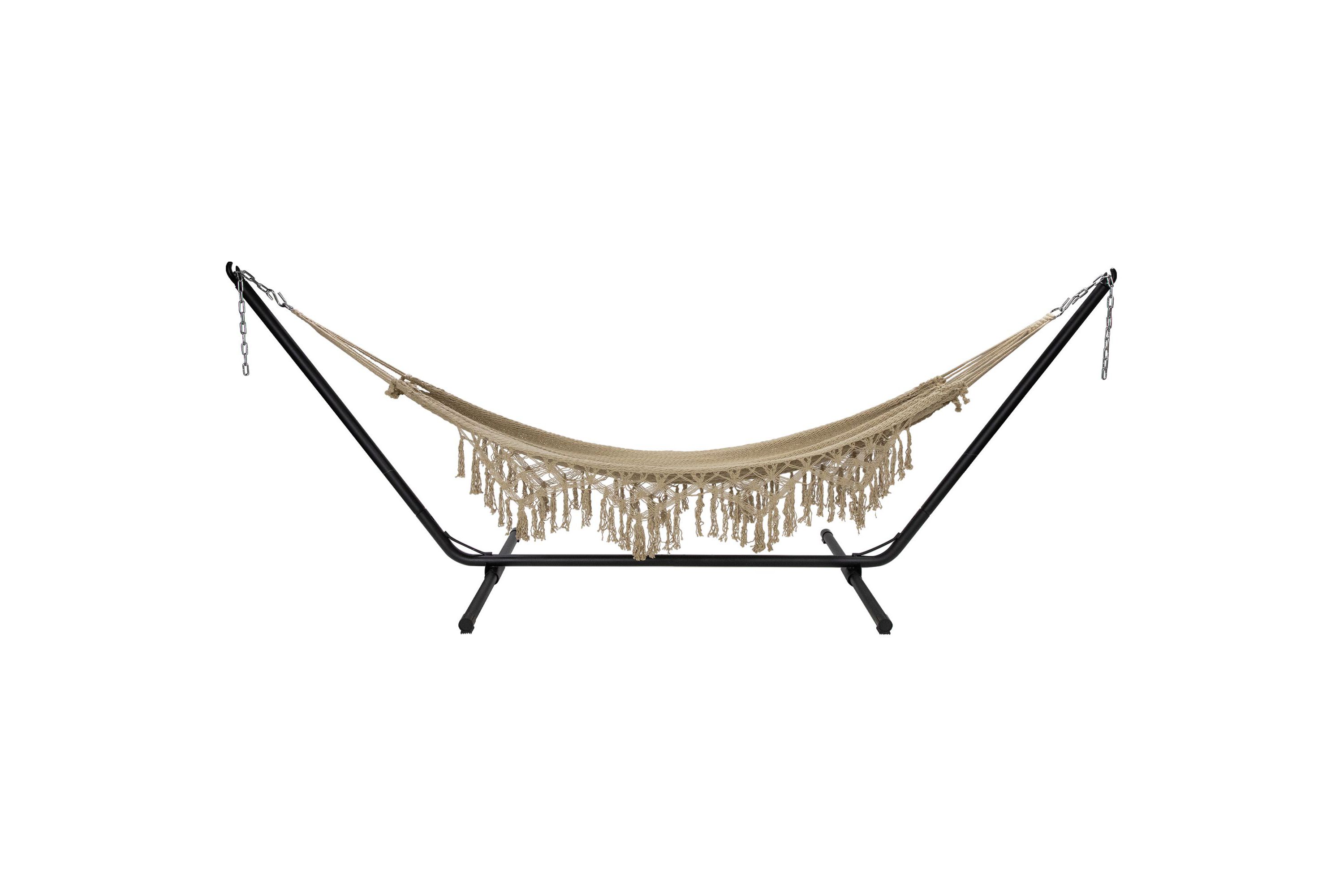 78" x 31" Brown Macrame Hammock with Patterned Tassels