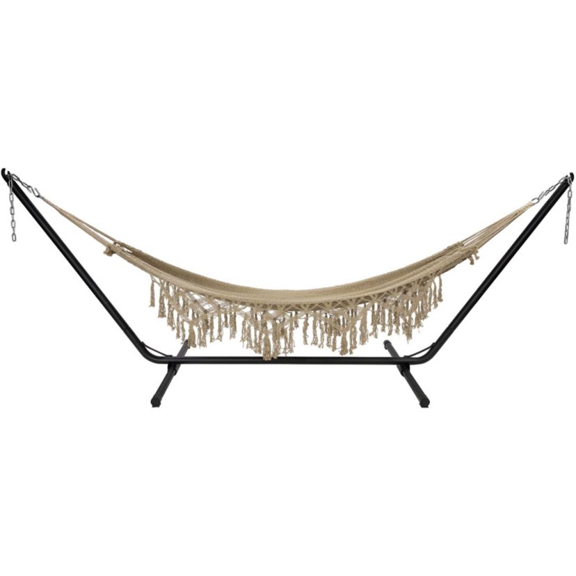 78" x 31" Brown Macrame Hammock with Patterned Tassels