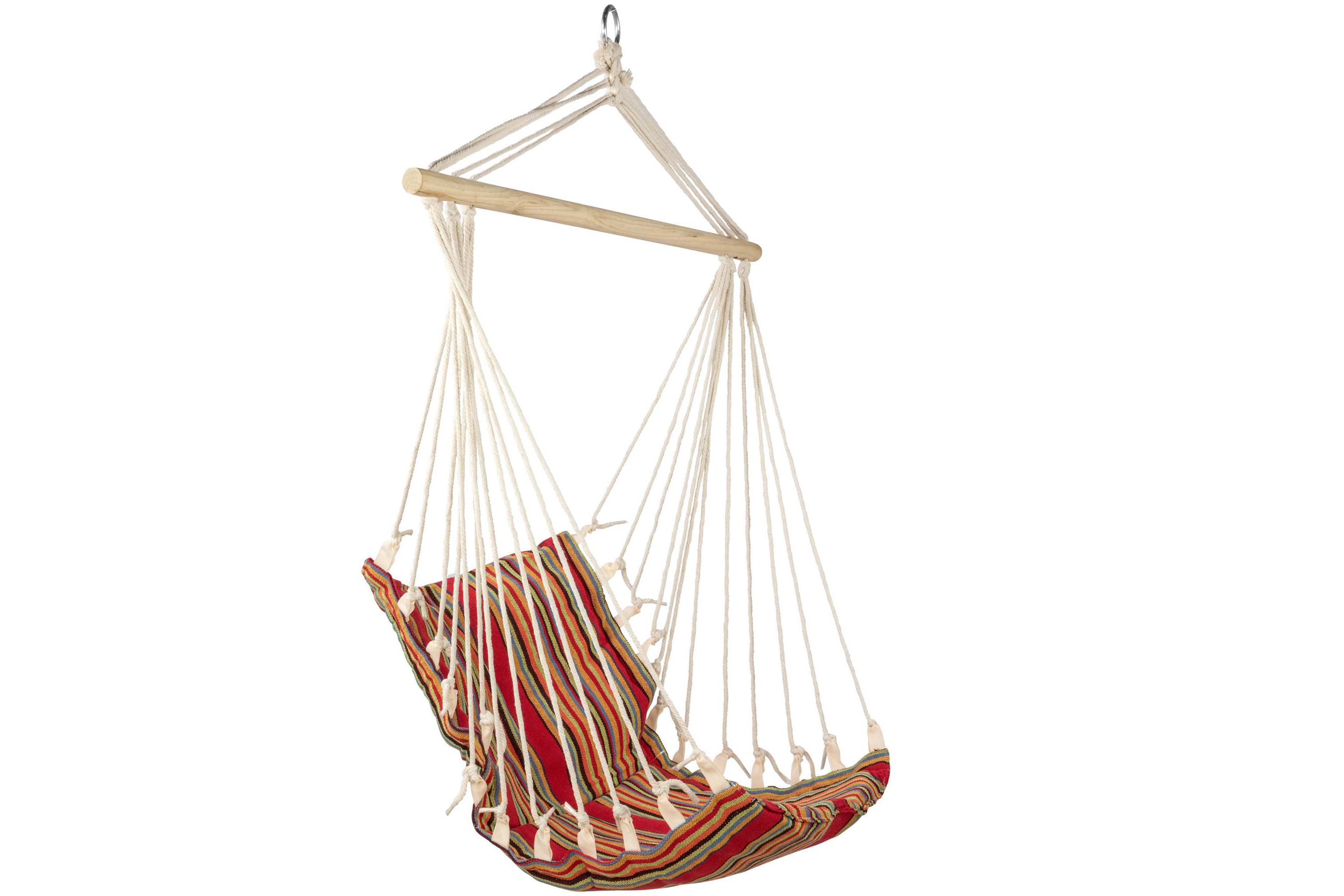 Striped Hammock Chair with Padding and Wooden Bar -34" x 21" - Red and Yellow