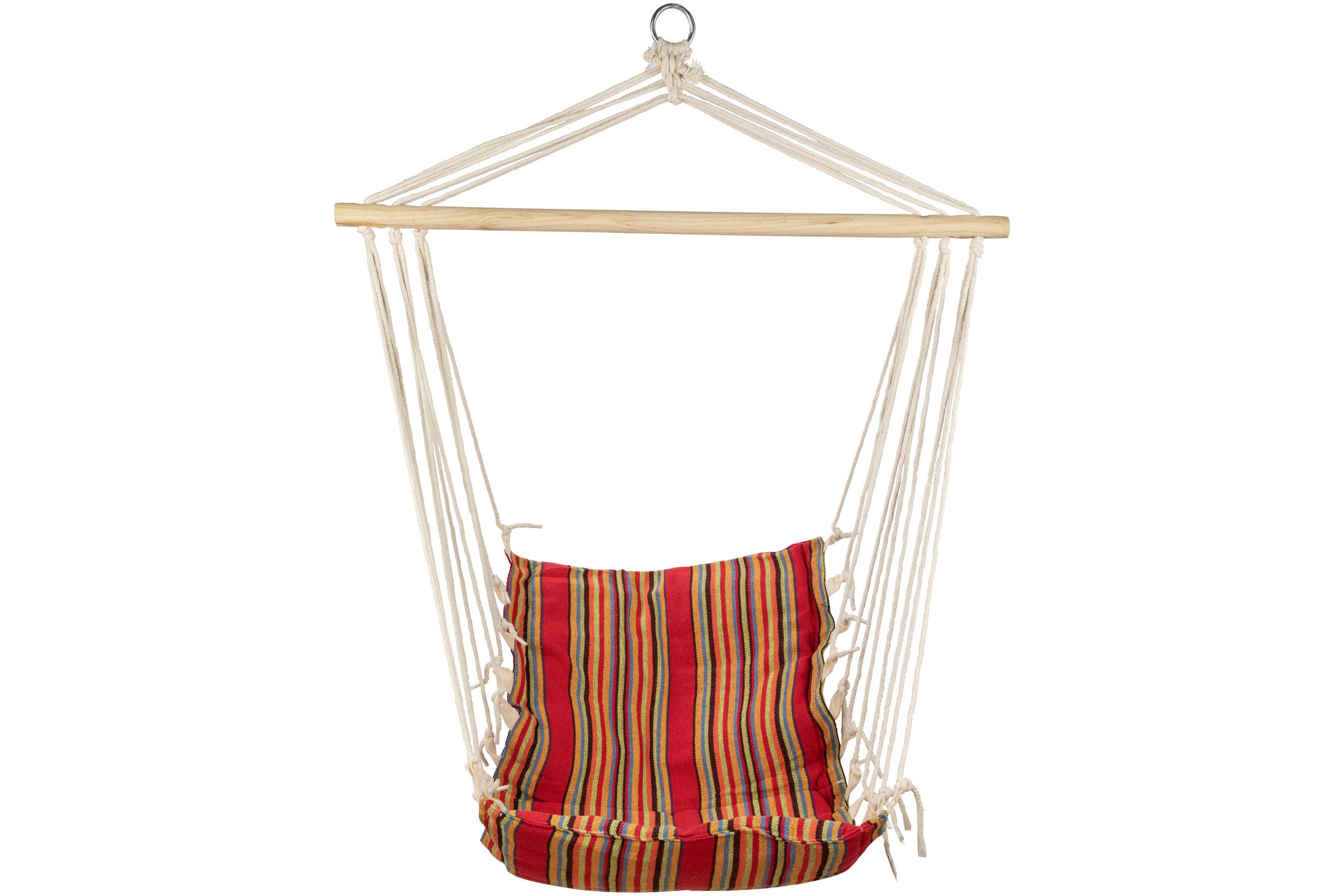 Striped Hammock Chair with Padding and Wooden Bar -34" x 21" - Red and Yellow