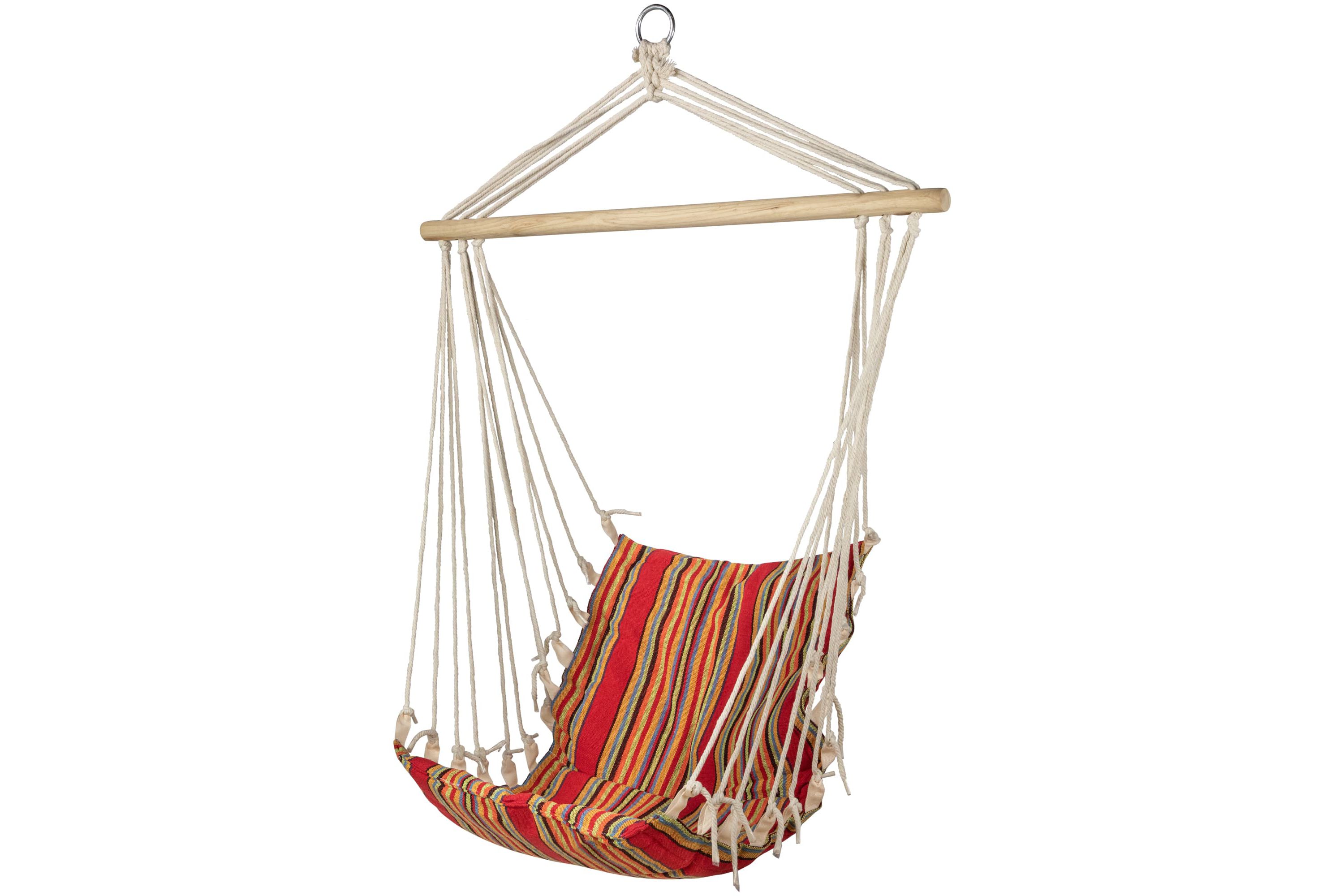Striped Hammock Chair with Padding and Wooden Bar -34" x 21" - Red and Yellow