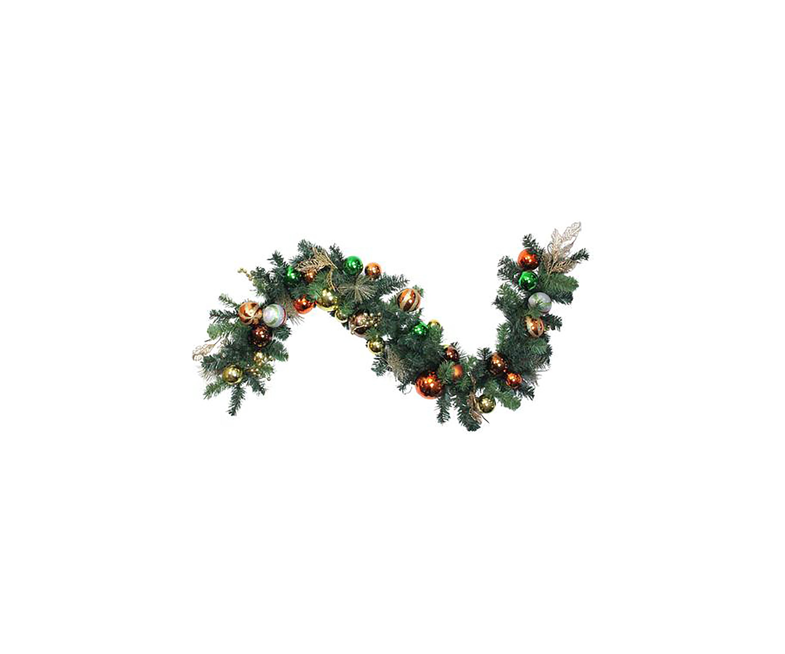 6 x 12 Green Artificial Mixed Foliage with Ornaments Christmas Garland  Unlit