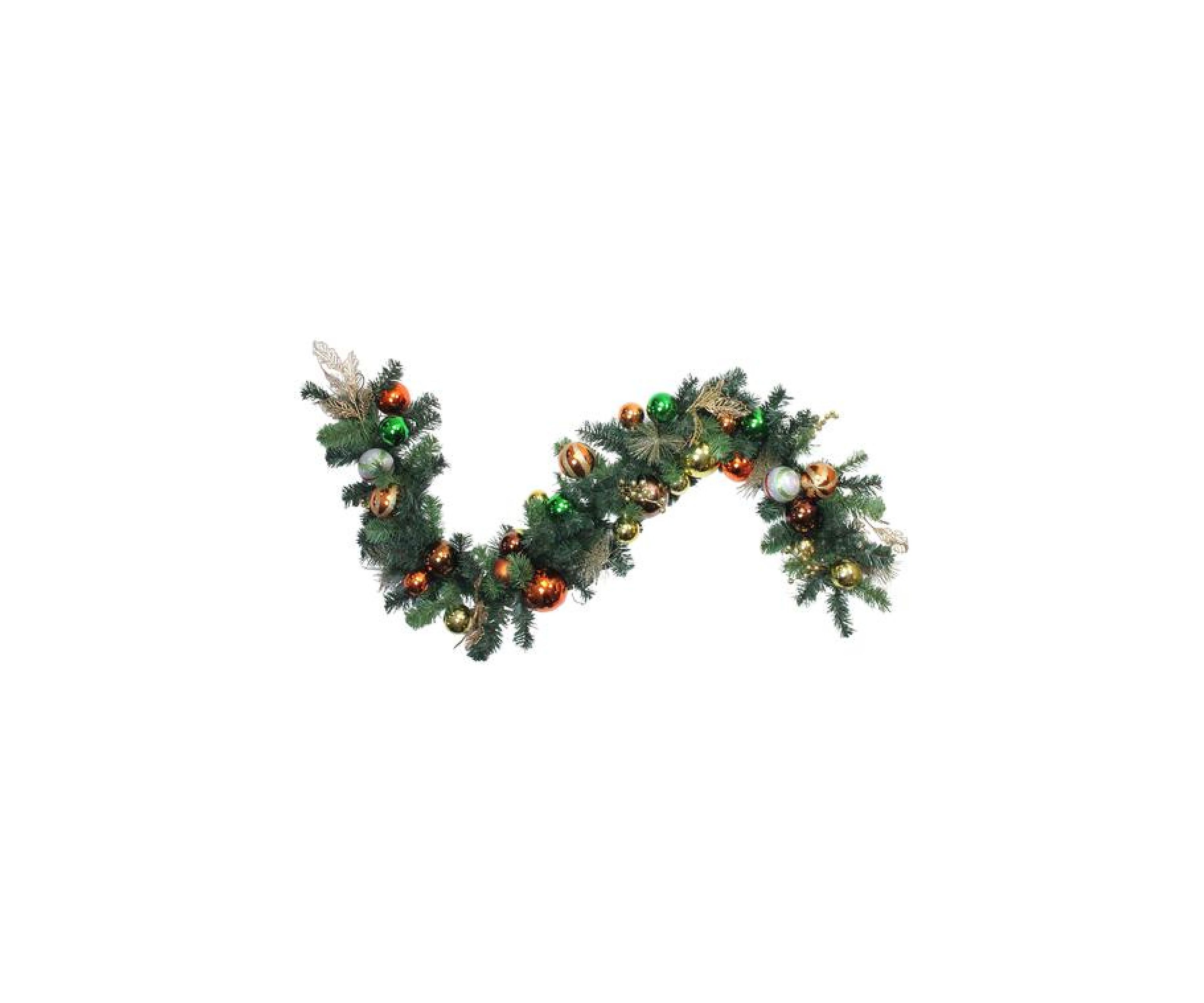 6 x 12 Green Artificial Mixed Foliage with Ornaments Christmas Garland  Unlit