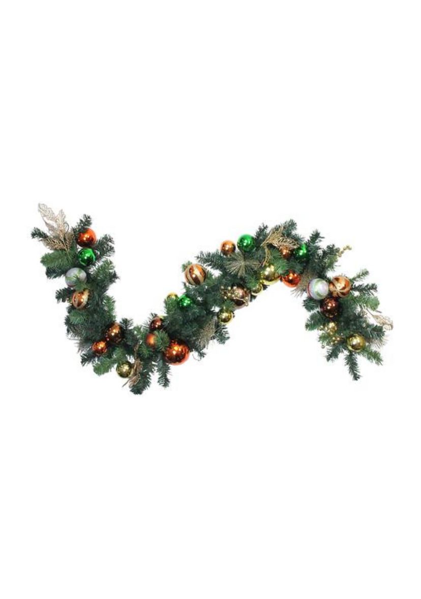 6 x 12 Green Artificial Mixed Foliage with Ornaments Christmas Garland  Unlit