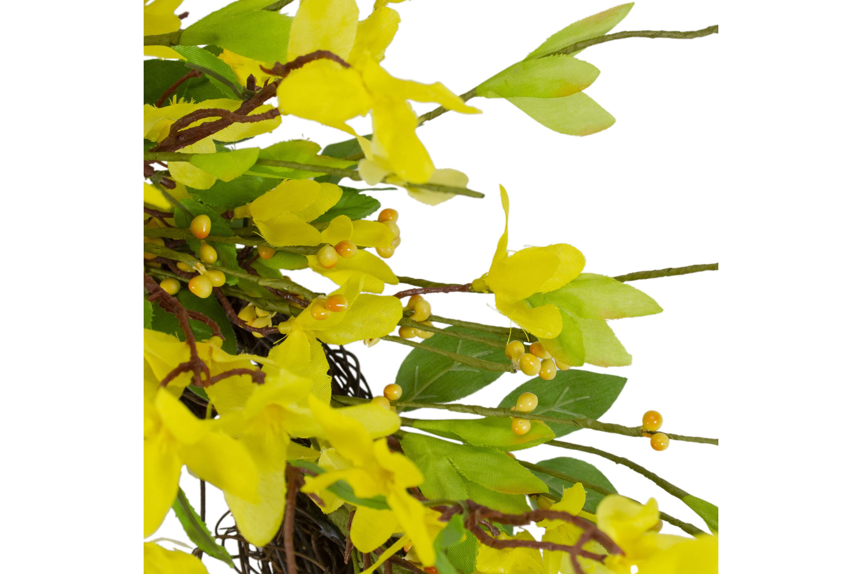Forsythia and Leaves Artificial Spring Floral Wreath  Yellow - 20-Inch