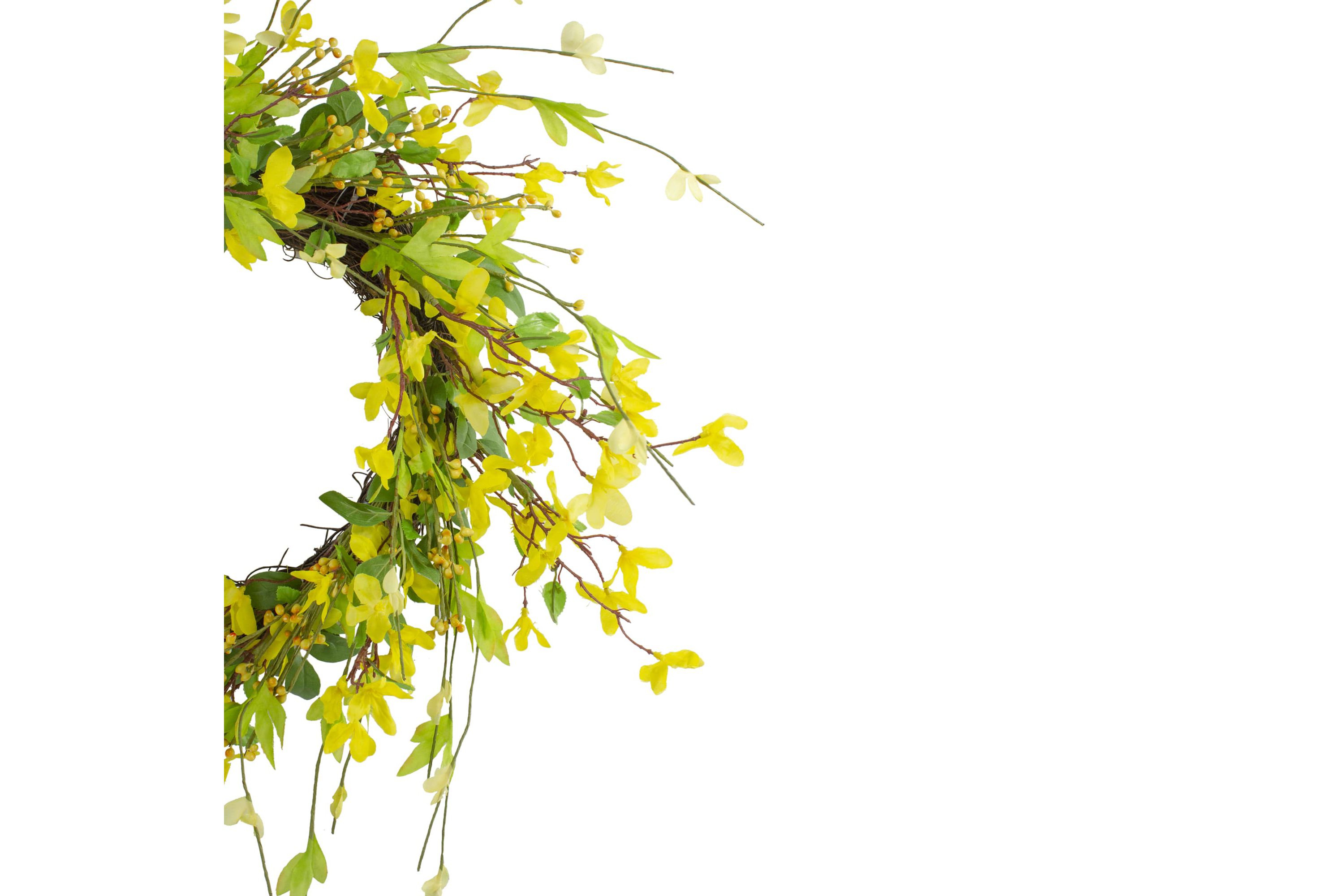 Forsythia and Leaves Artificial Spring Floral Wreath  Yellow - 20-Inch