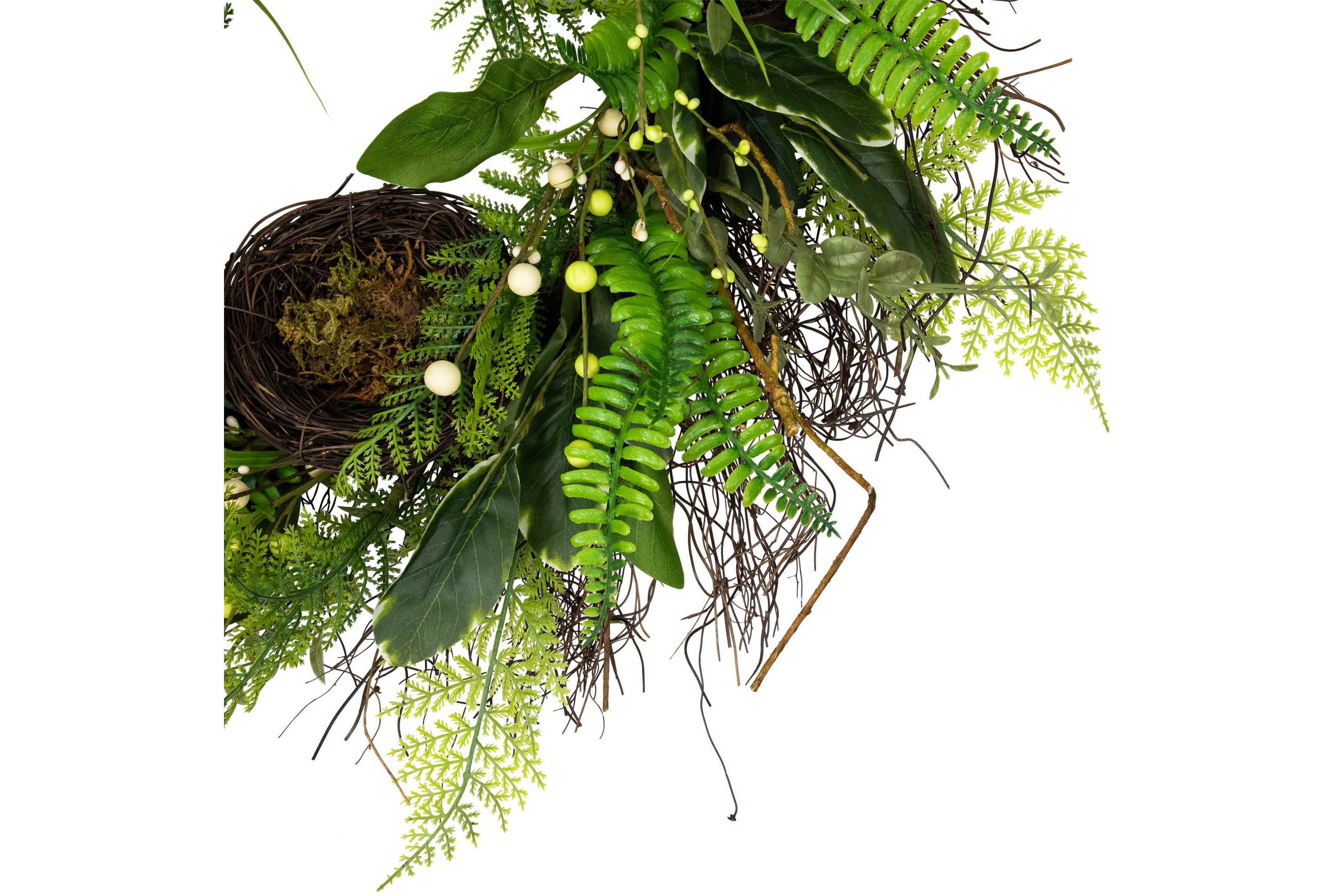 Green and Brown Foliage Artificial Spring Wreath with Nest - 24" - Unlit