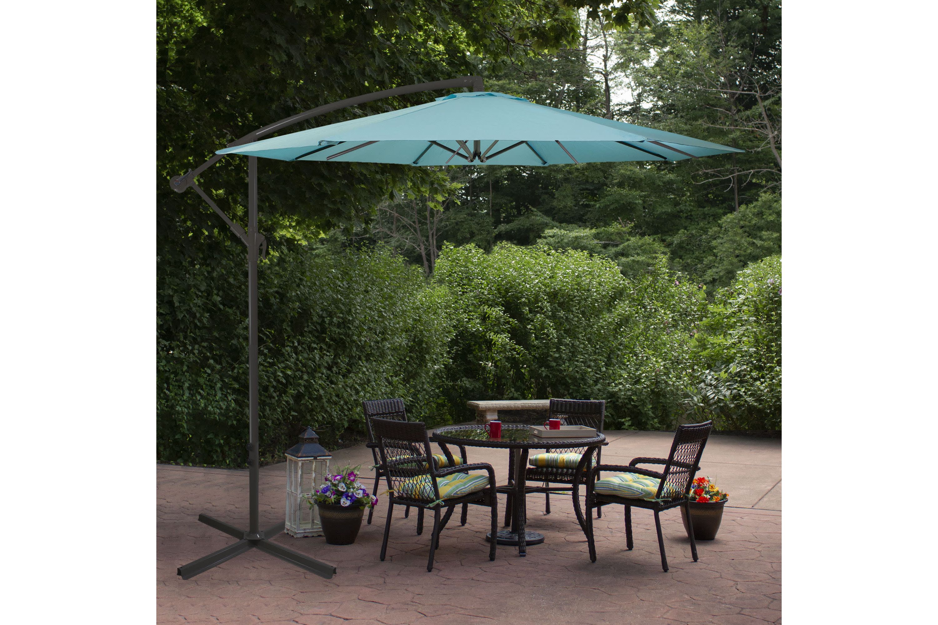 10ft Offset Outdoor Patio Umbrella with Hand Crank  Turquoise Blue