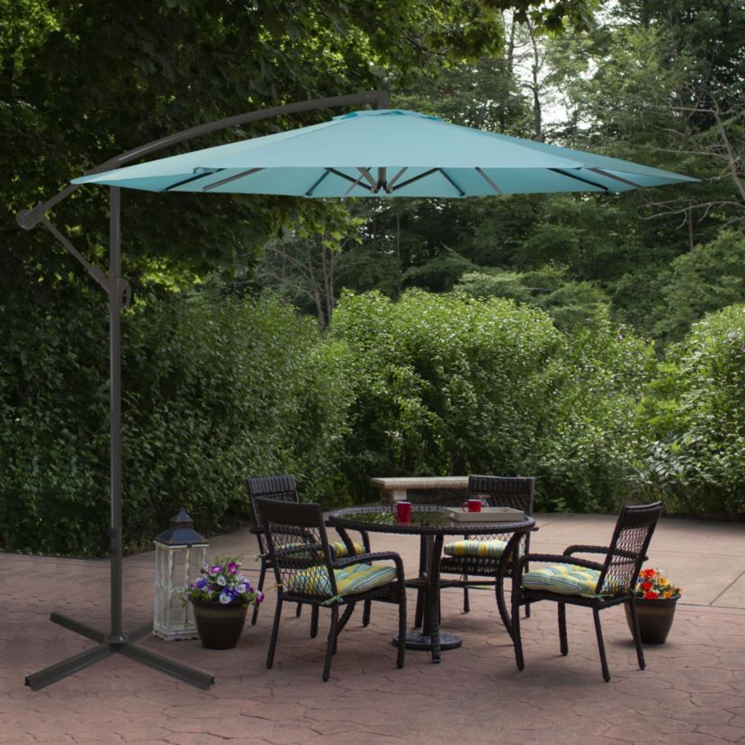 10ft Offset Outdoor Patio Umbrella with Hand Crank  Turquoise Blue