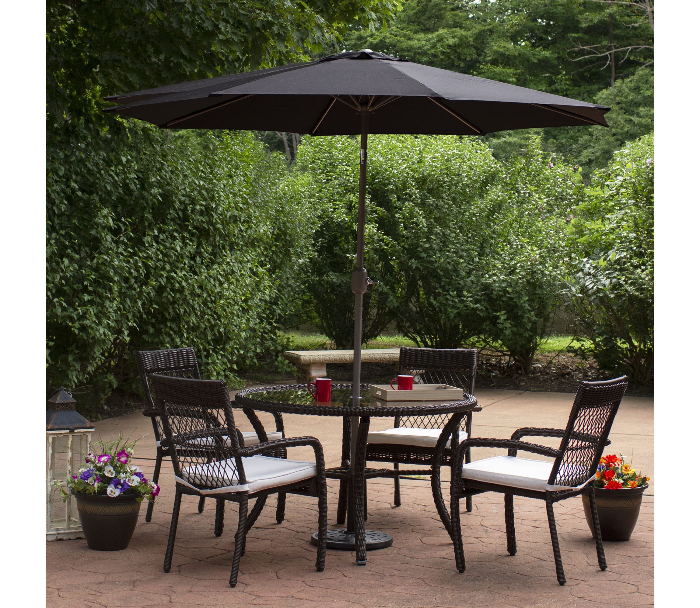 9ft Outdoor Patio Market Umbrella with Hand Crank and Tilt  Black
