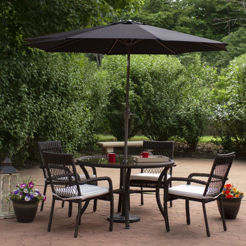 9ft Outdoor Patio Market Umbrella with Hand Crank and Tilt  Black
