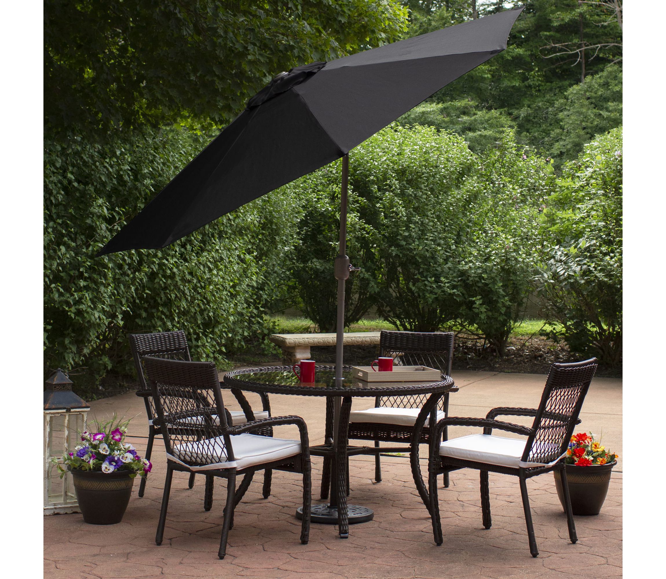9ft Outdoor Patio Market Umbrella with Hand Crank and Tilt  Black