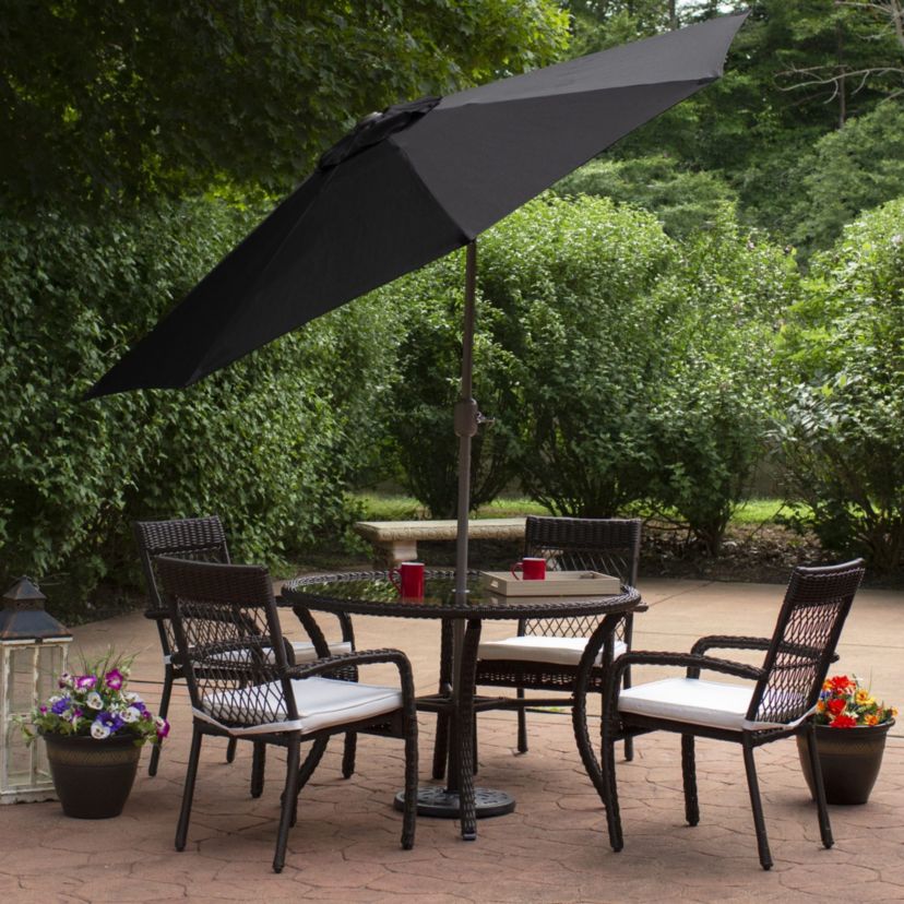 9ft Outdoor Patio Market Umbrella with Hand Crank and Tilt  Black
