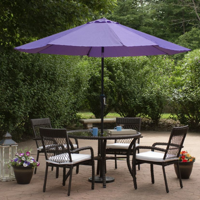 9ft Outdoor Patio Market Umbrella with Hand Crank and Tilt  Purple