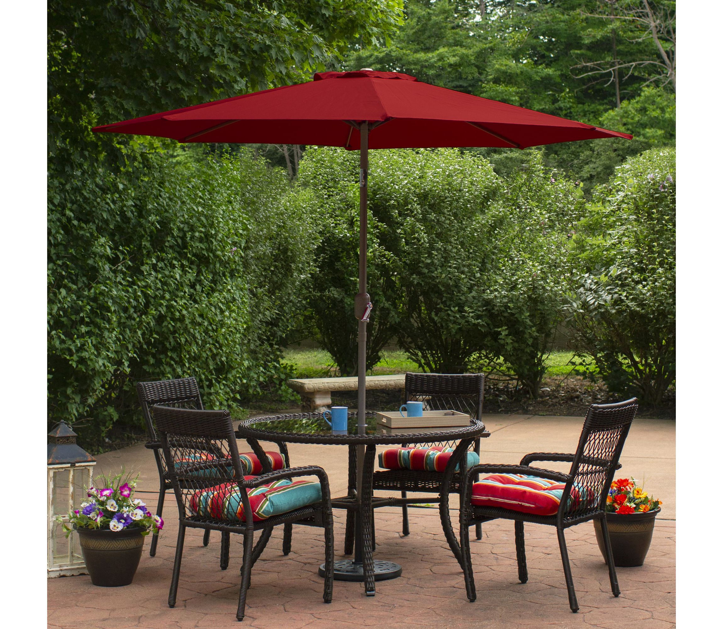 9ft Outdoor Patio Market Umbrella with Hand Crank and Tilt  Red