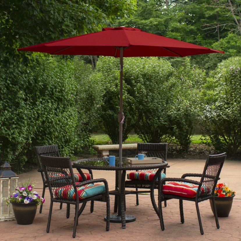 9ft Outdoor Patio Market Umbrella with Hand Crank and Tilt  Red