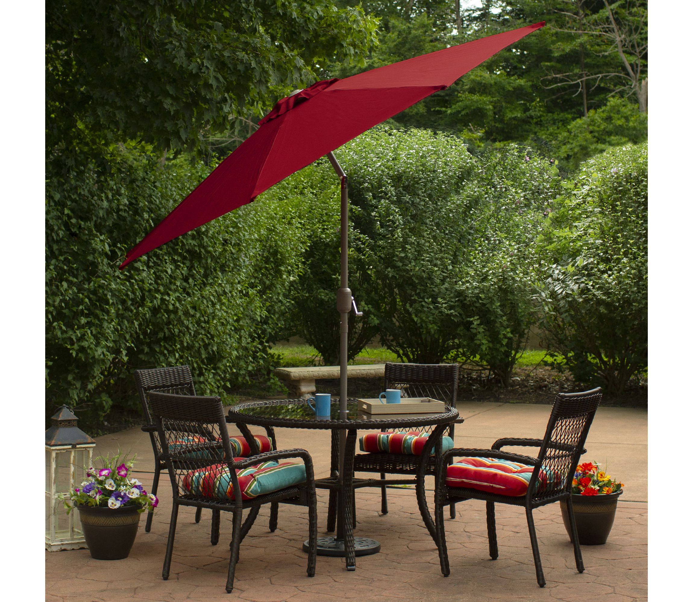 9ft Outdoor Patio Market Umbrella with Hand Crank and Tilt  Red