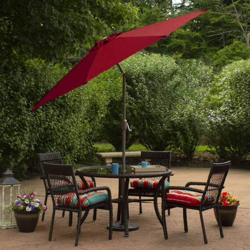 9ft Outdoor Patio Market Umbrella with Hand Crank and Tilt  Red