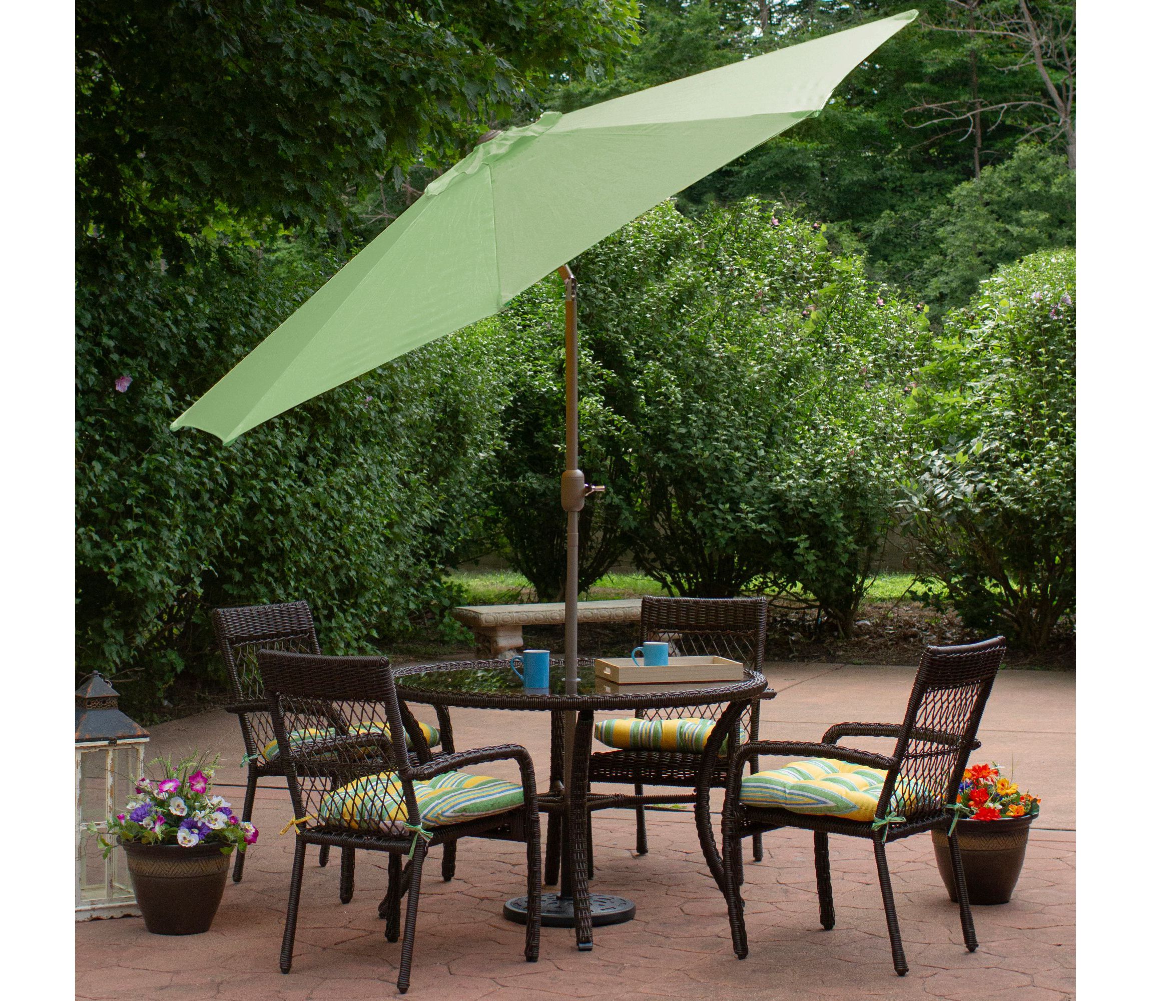 9ft Outdoor Patio Market Umbrella with Hand Crank and Tilt  Sage Green