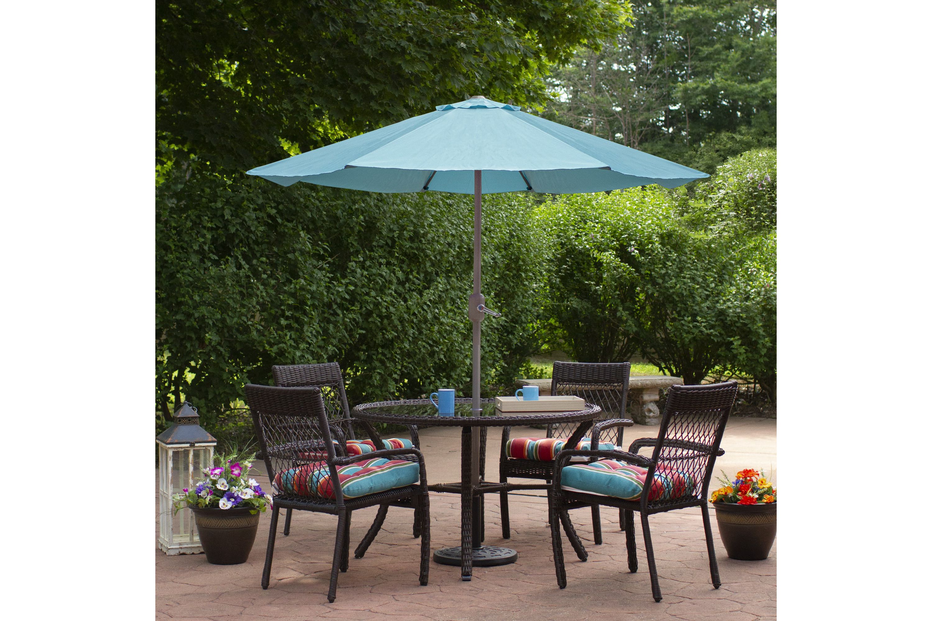 6.5 Outdoor Patio Market Umbrella with Hand Crank - Turquoise Blue