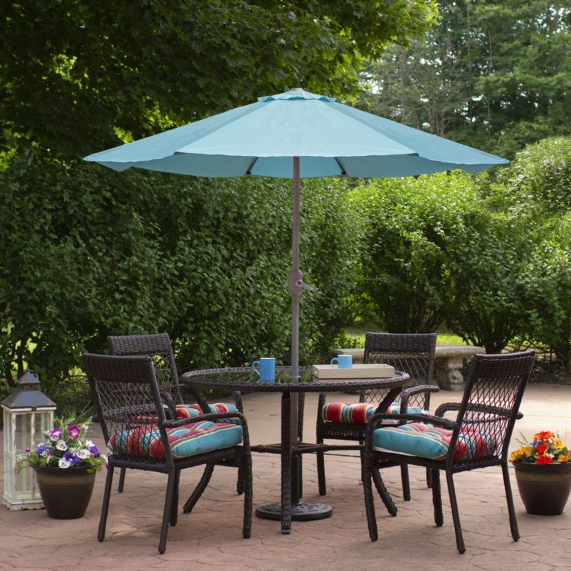 6.5 Outdoor Patio Market Umbrella with Hand Crank - Turquoise Blue