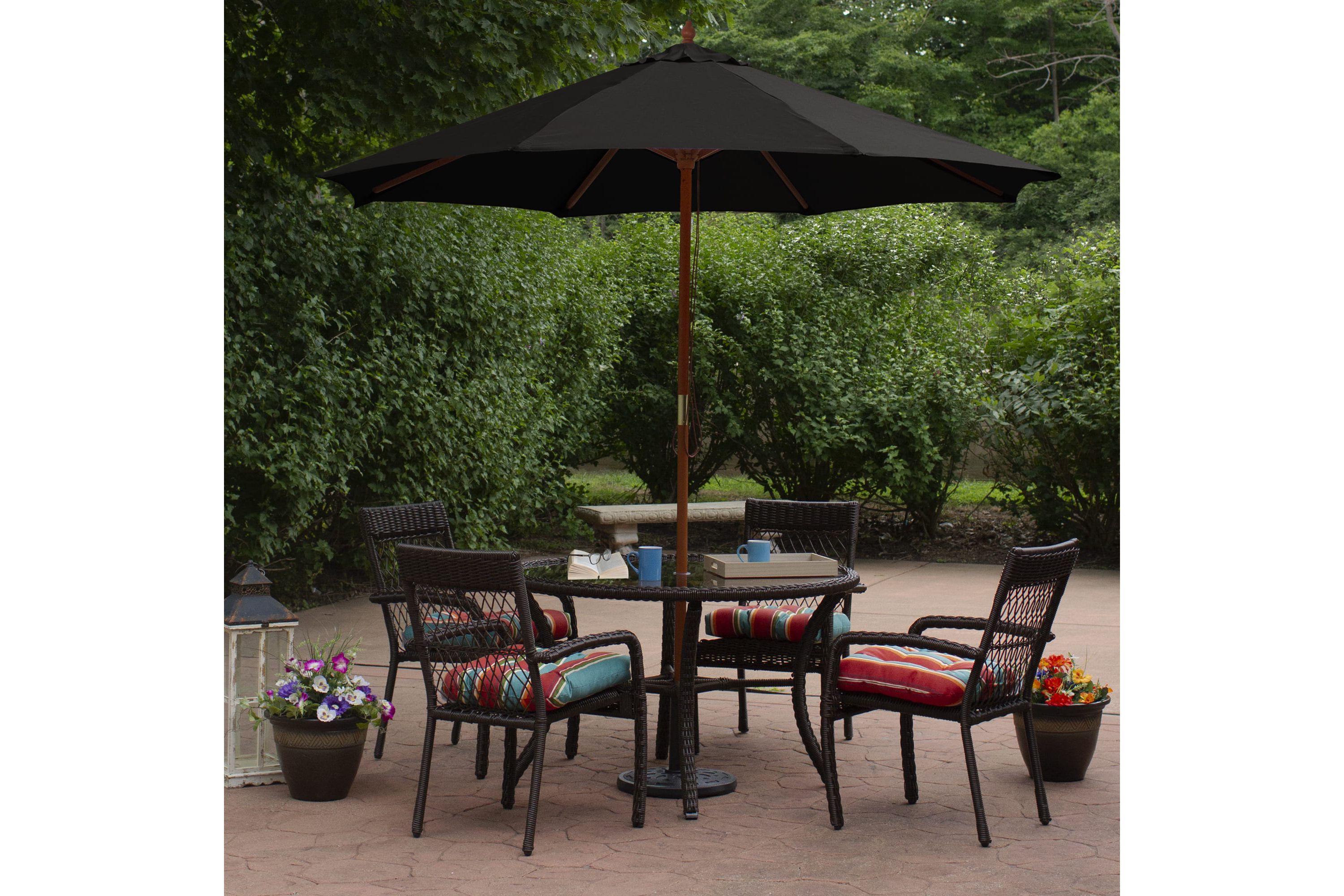 8.5ft Outdoor Patio Market Umbrella with Wooden Pole  Black