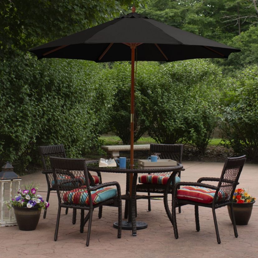 8.5ft Outdoor Patio Market Umbrella with Wooden Pole  Black