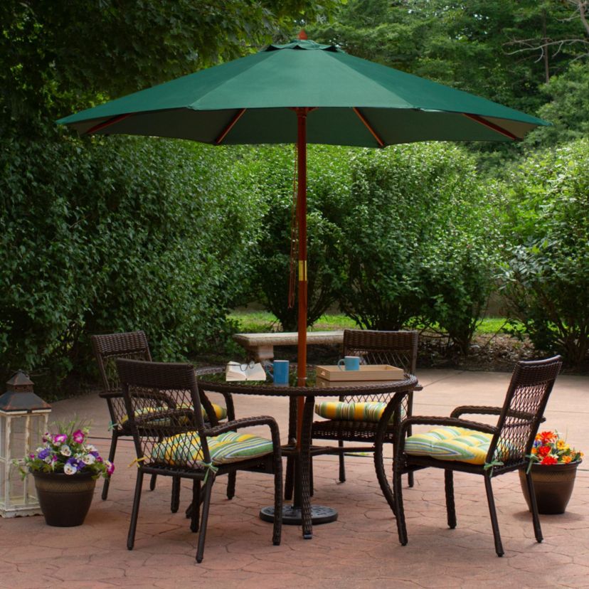 8.5ft Outdoor Patio Market Umbrella with Wooden Pole  Green