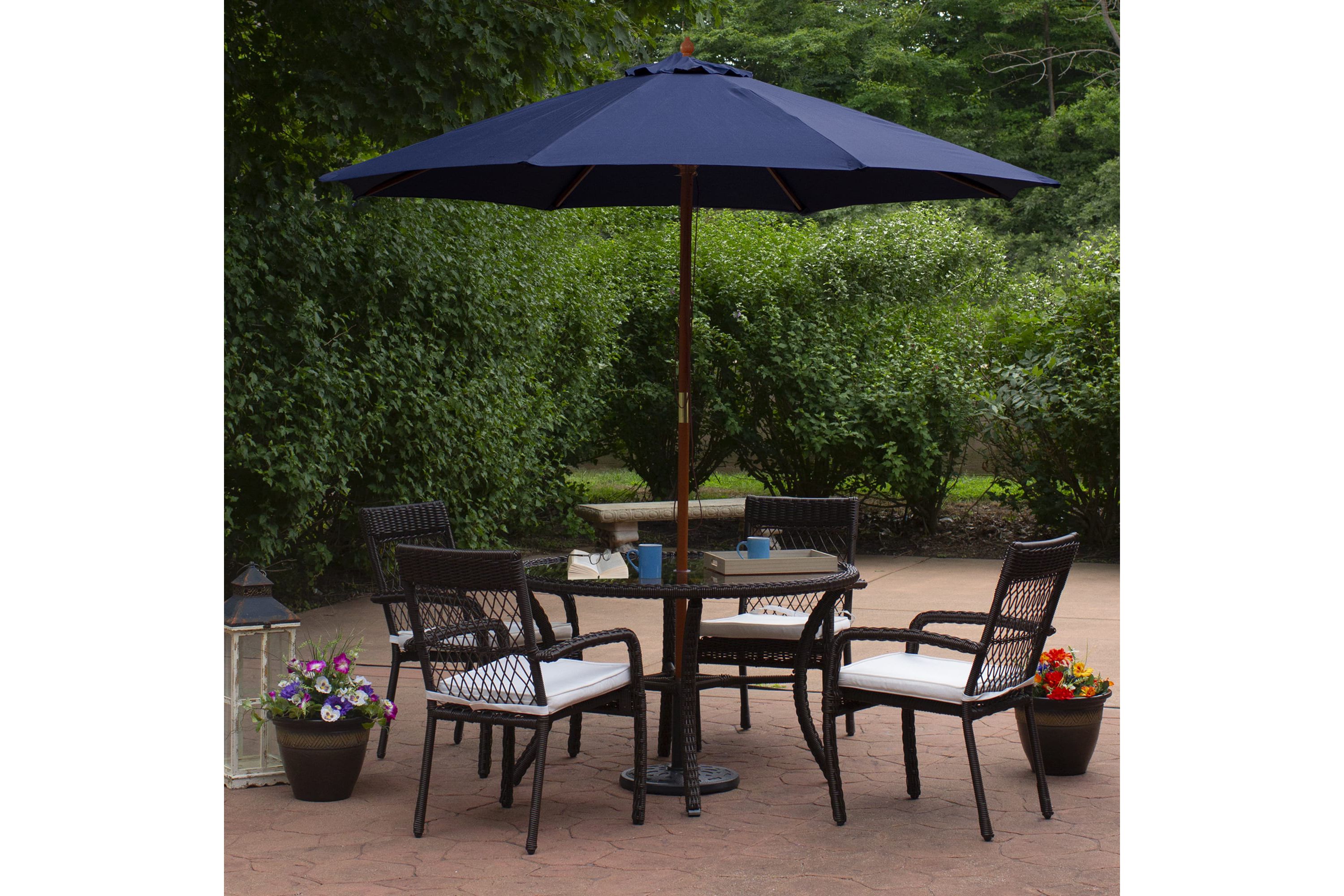 9ft Outdoor Patio Market Umbrella with Wooden Pole  Navy Blue