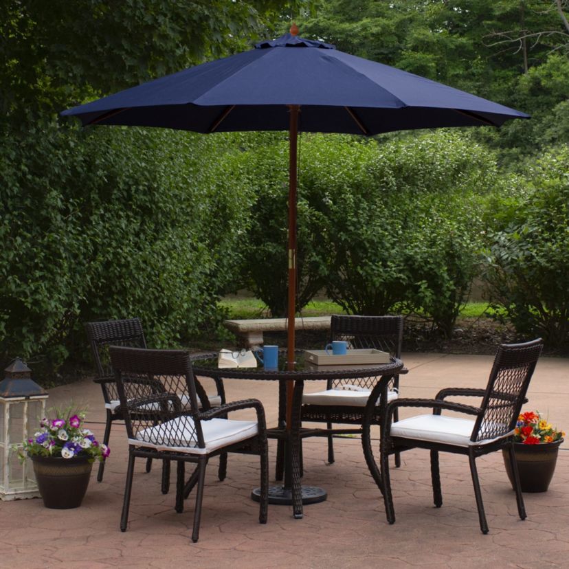 9ft Outdoor Patio Market Umbrella with Wooden Pole  Navy Blue