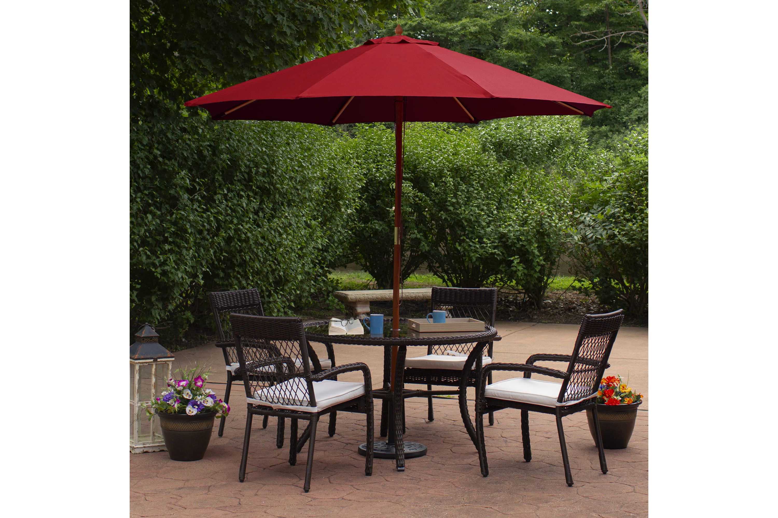 8.5ft Outdoor Patio Market Umbrella with Wooden Pole  Red