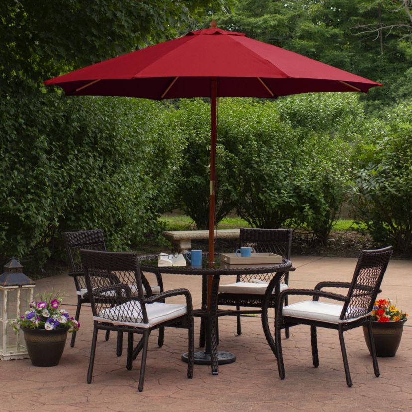 8.5ft Outdoor Patio Market Umbrella with Wooden Pole  Red