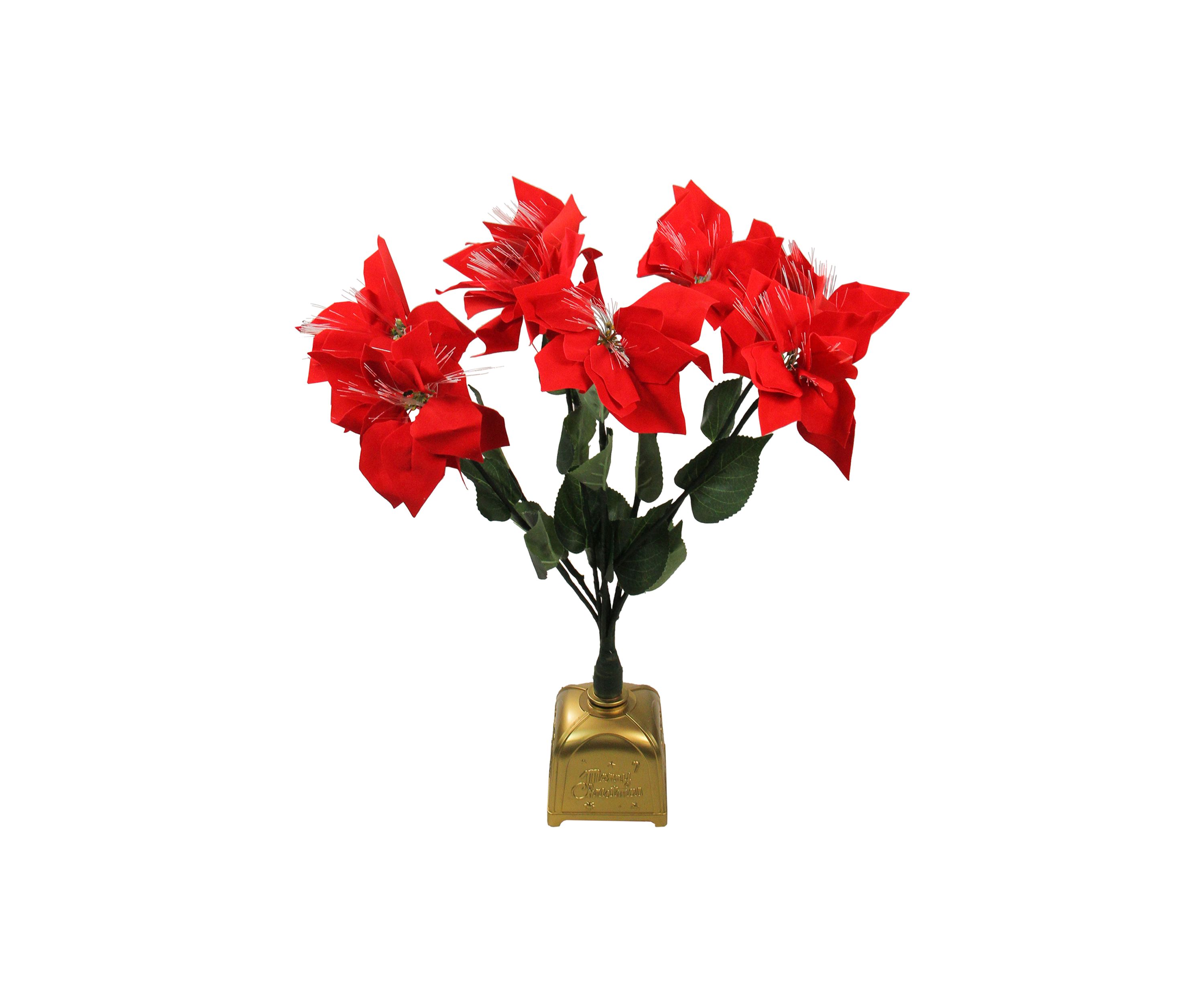 20Inch Red and Green Pre-Lit Fiber Optic Poinsettia Artificial Christmas Plant