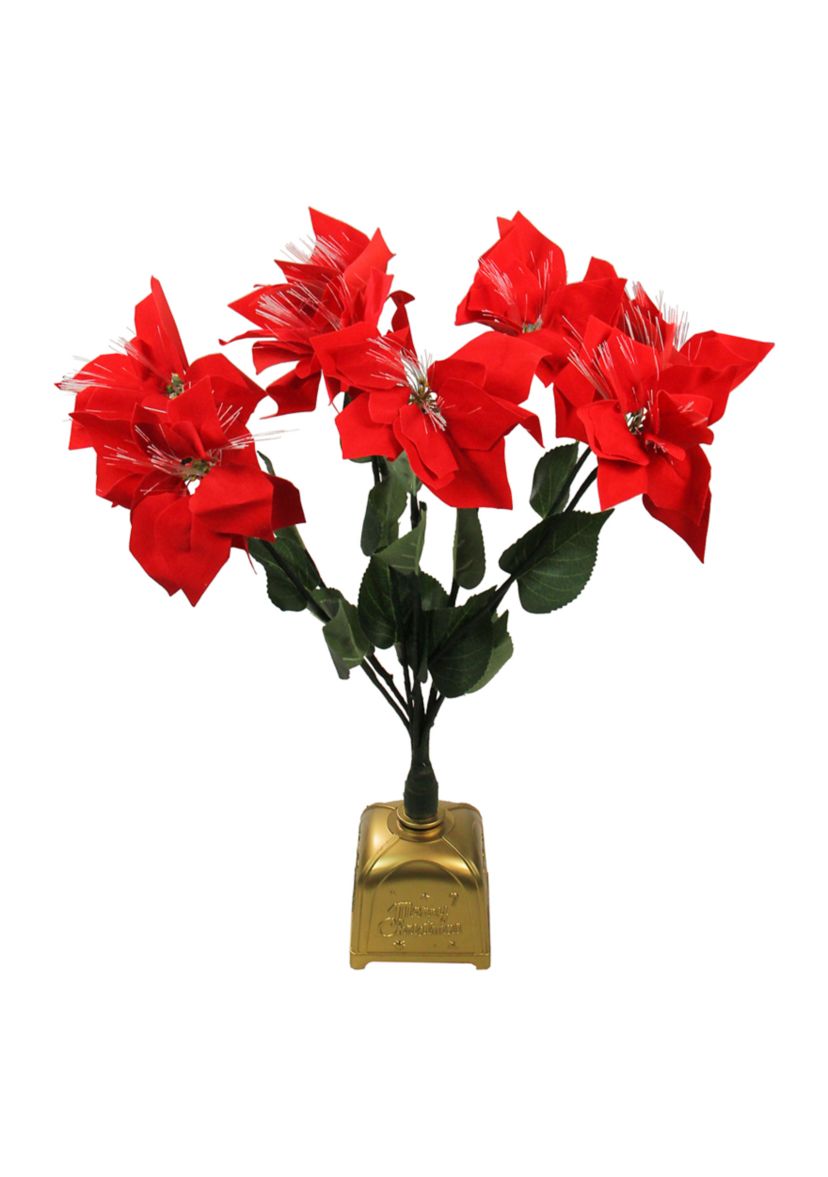 20Inch Red and Green Pre-Lit Fiber Optic Poinsettia Artificial Christmas Plant