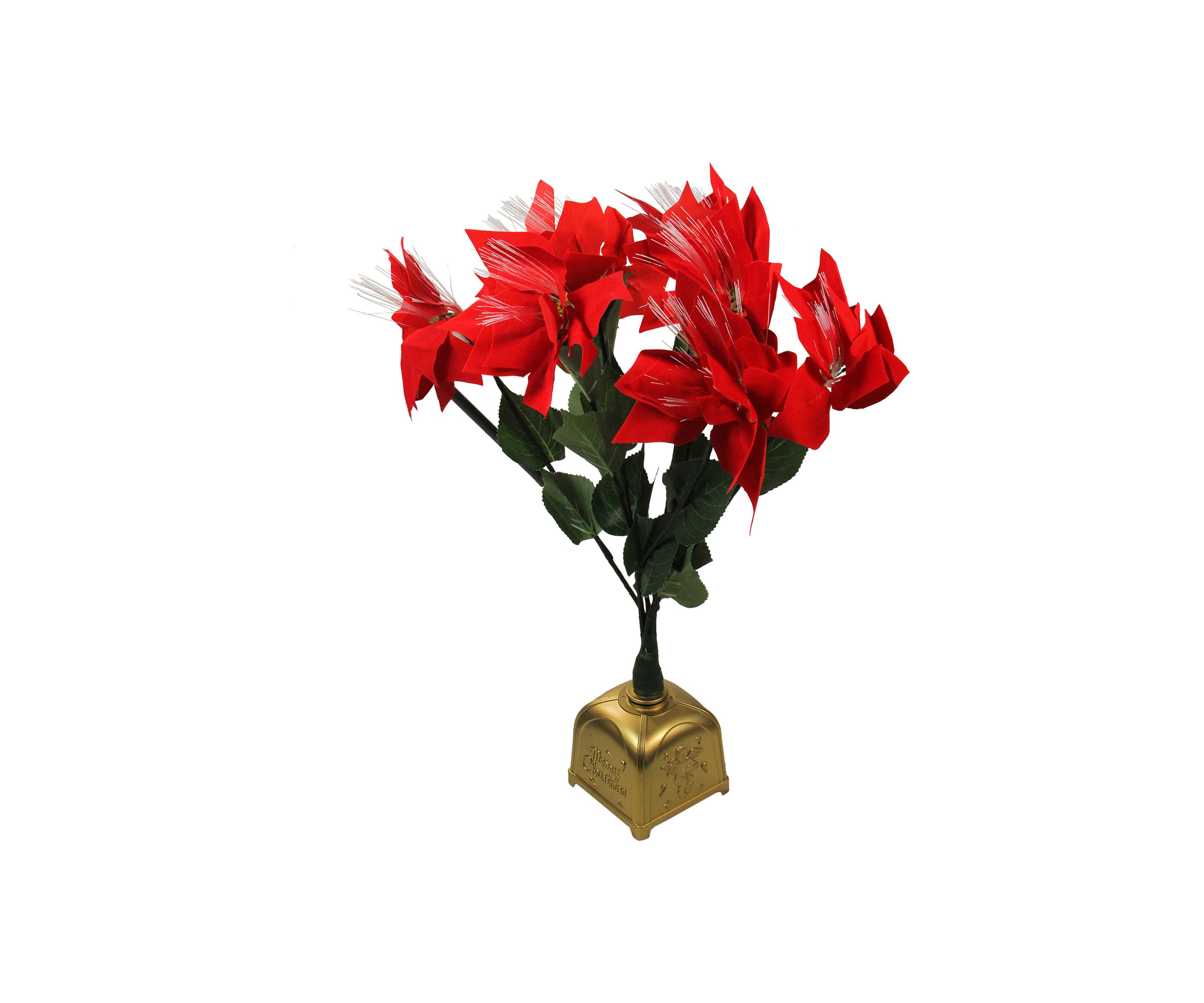 20Inch Red and Green Pre-Lit Fiber Optic Poinsettia Artificial Christmas Plant