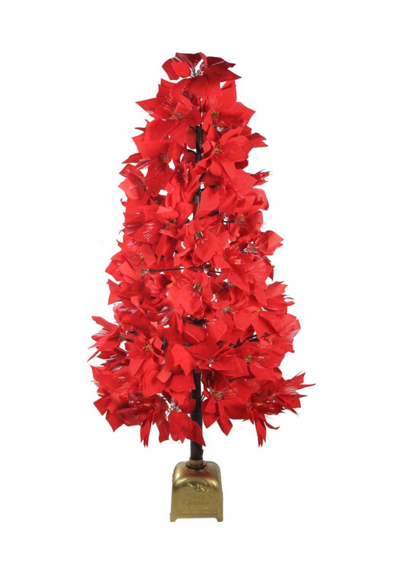 4 Pre-Lit Fiber Optic Color Changing Red Poinsettia Christmas Tree