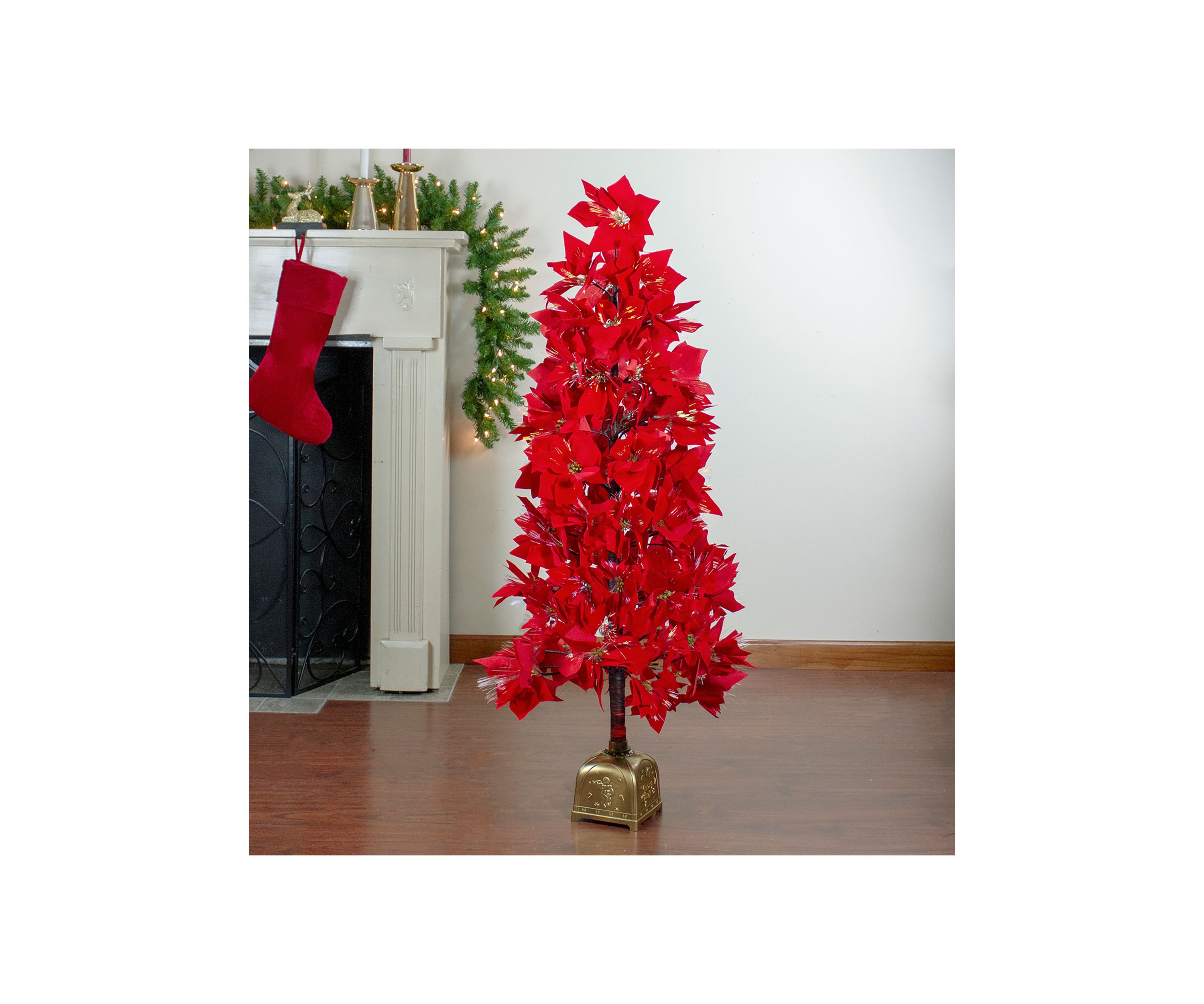 4 Pre-Lit Fiber Optic Color Changing Red Poinsettia Christmas Tree