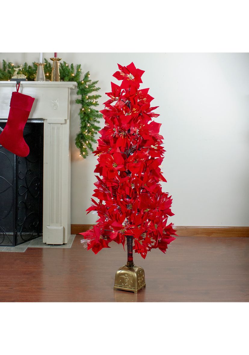 4 Pre-Lit Fiber Optic Color Changing Red Poinsettia Christmas Tree