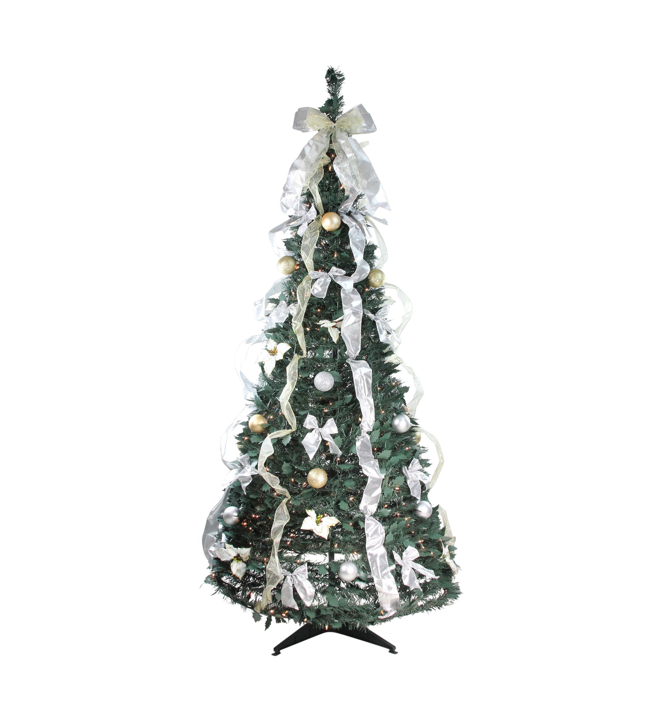 6 Pre-Lit Silver and Gold Pre-Decorated Pop-Up Artificial Christmas Tree