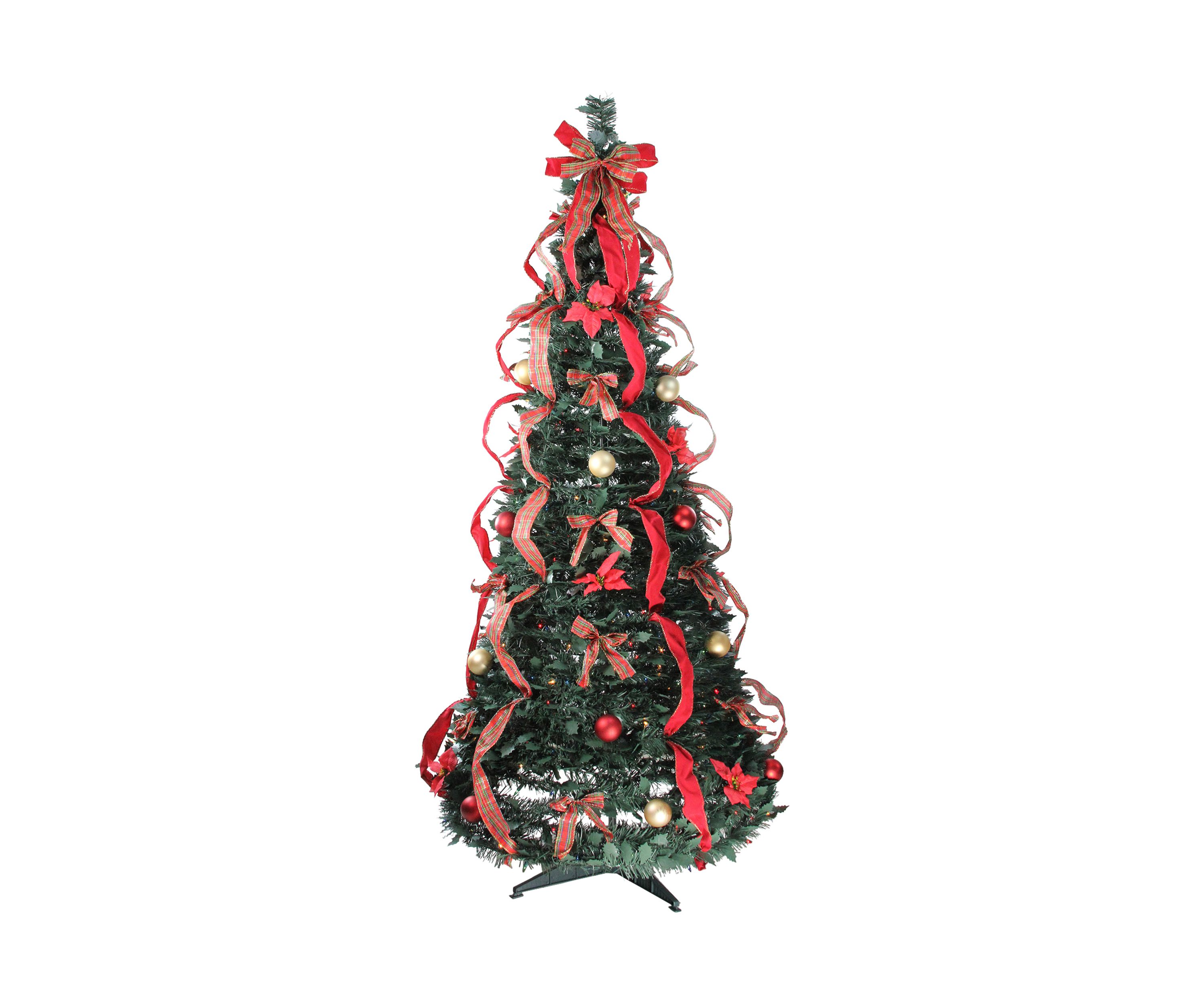 6 Pre-Lit Red and Gold Plaid Pre-Decorated Pop-Up Artificial Christmas Tree