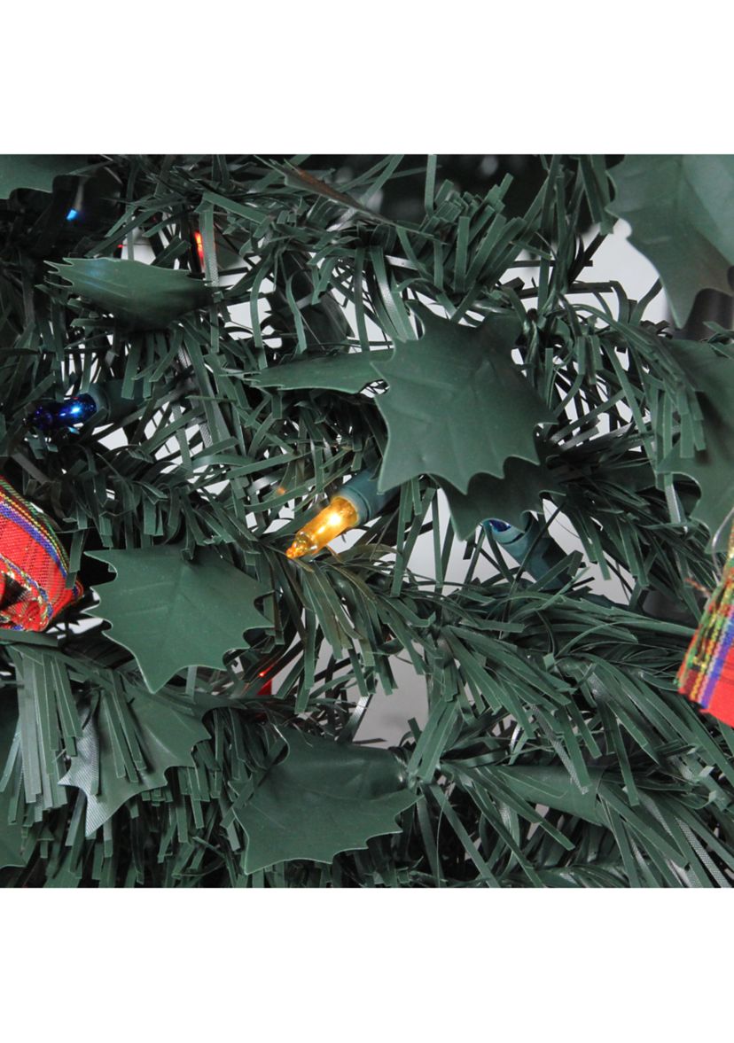 6 Pre-Lit Red and Gold Plaid Pre-Decorated Pop-Up Artificial Christmas Tree