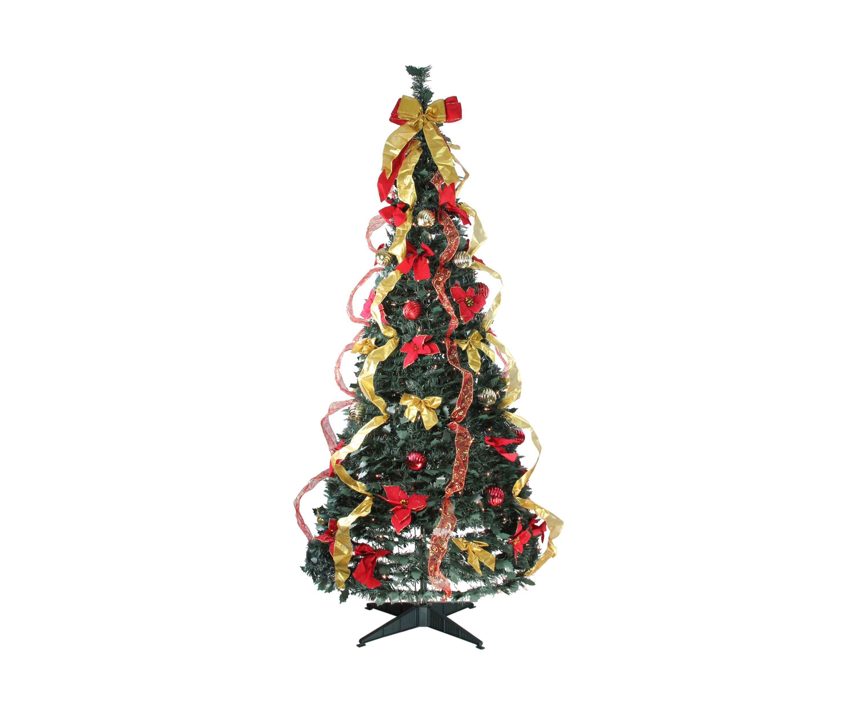6 Pre-Lit Gold and Red Pre-Decorated Pop-Up Artificial Christmas Tree