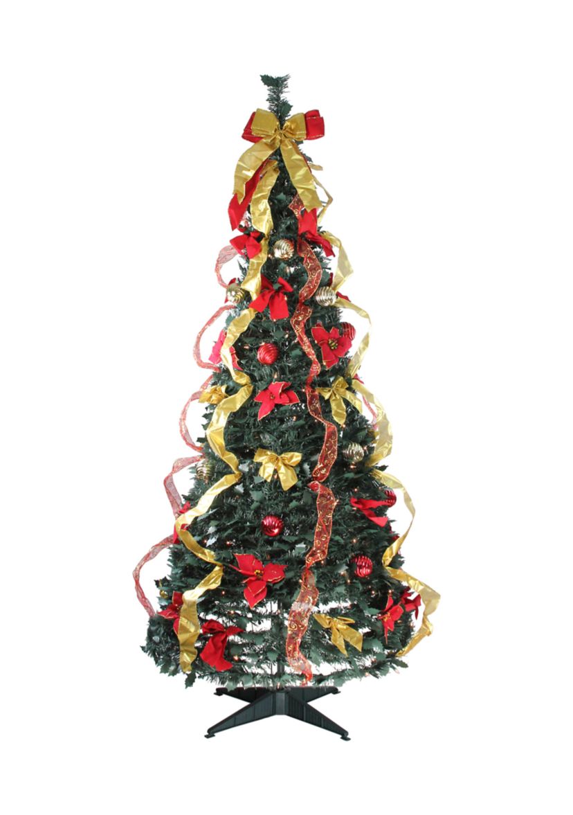 6 Pre-Lit Gold and Red Pre-Decorated Pop-Up Artificial Christmas Tree