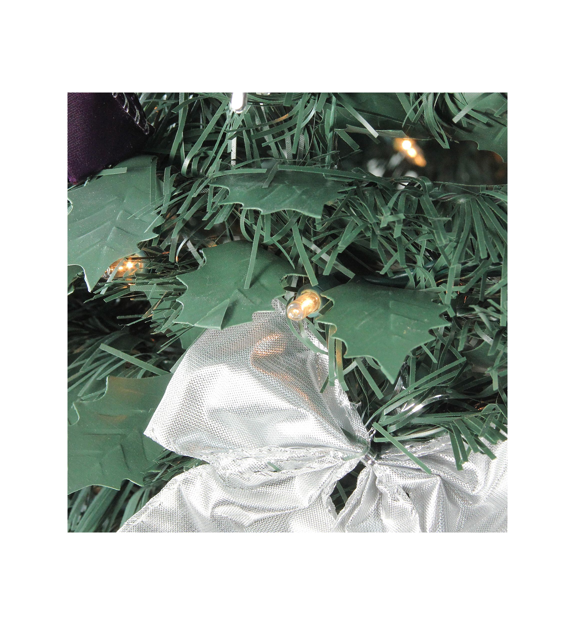 6 Pre-Lit Purple and Silver Pre-Decorated Pop-Up Artificial Christmas Tree