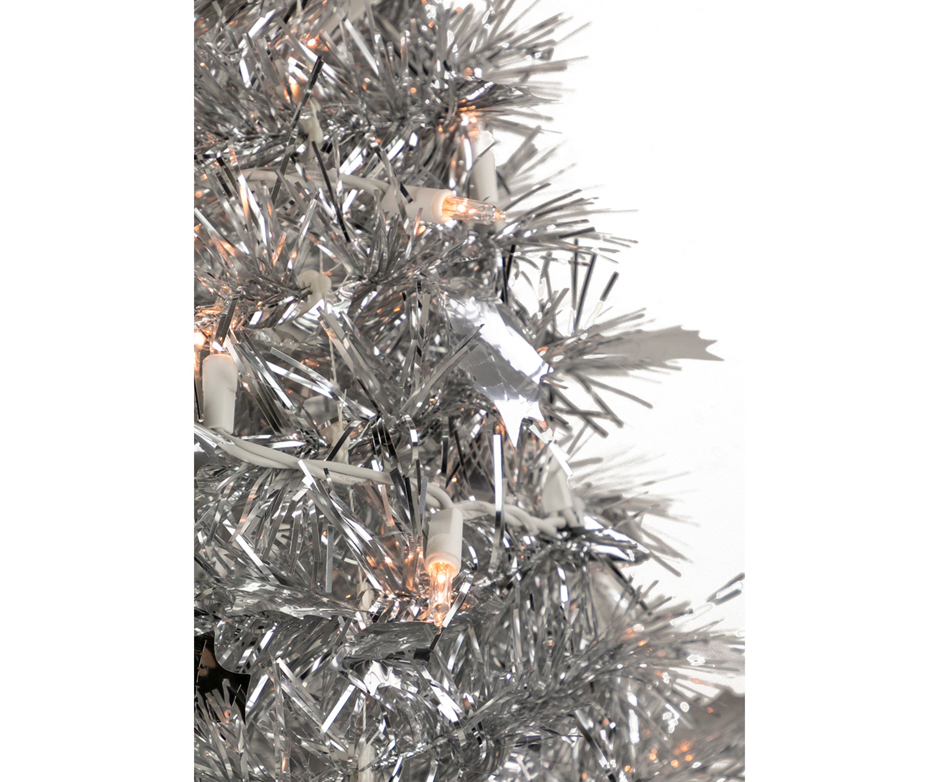 6 Pre-Lit Silver Tinsel Pop-Up Artificial Christmas Tree - Clear Lights