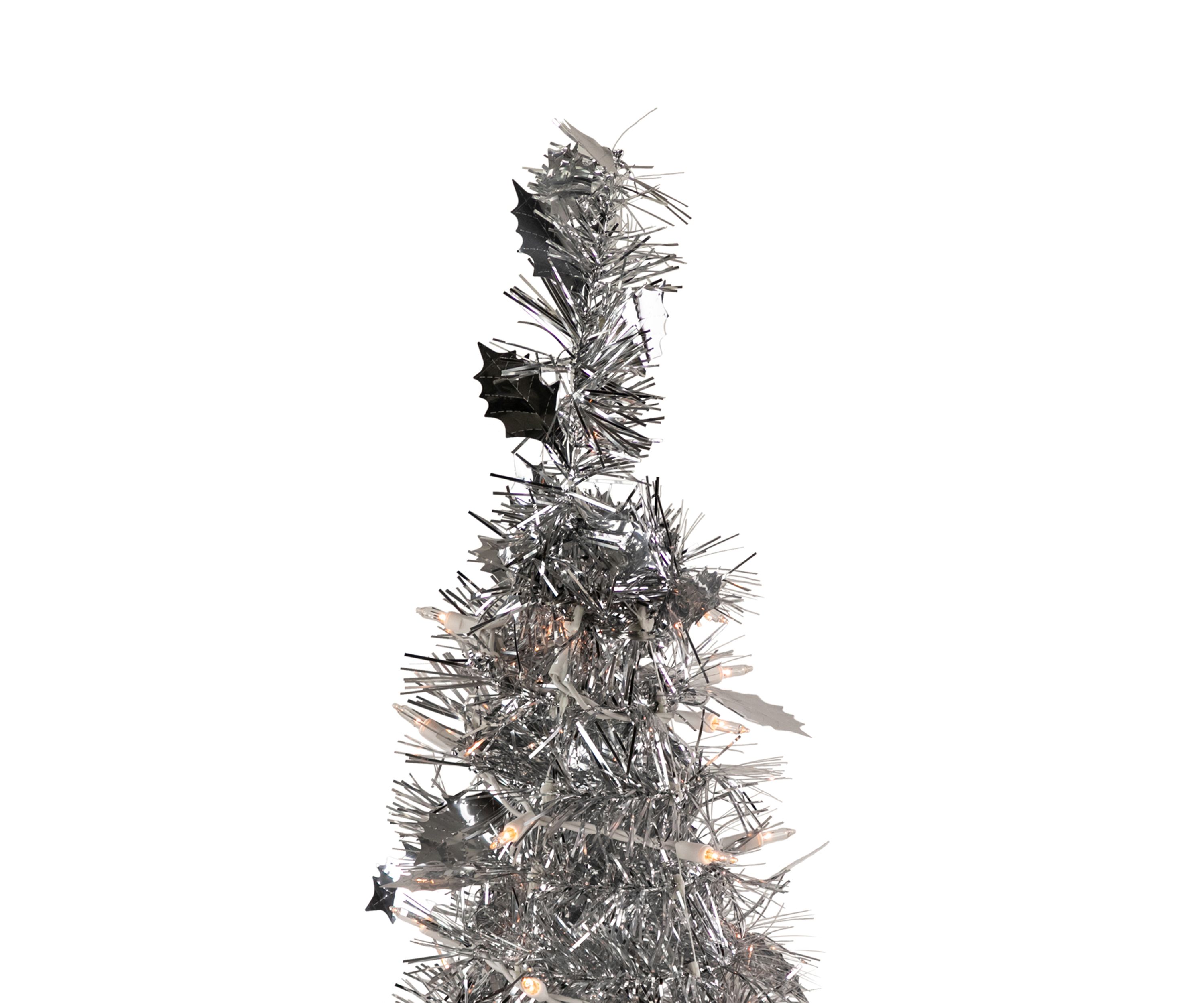6 Pre-Lit Silver Tinsel Pop-Up Artificial Christmas Tree - Clear Lights