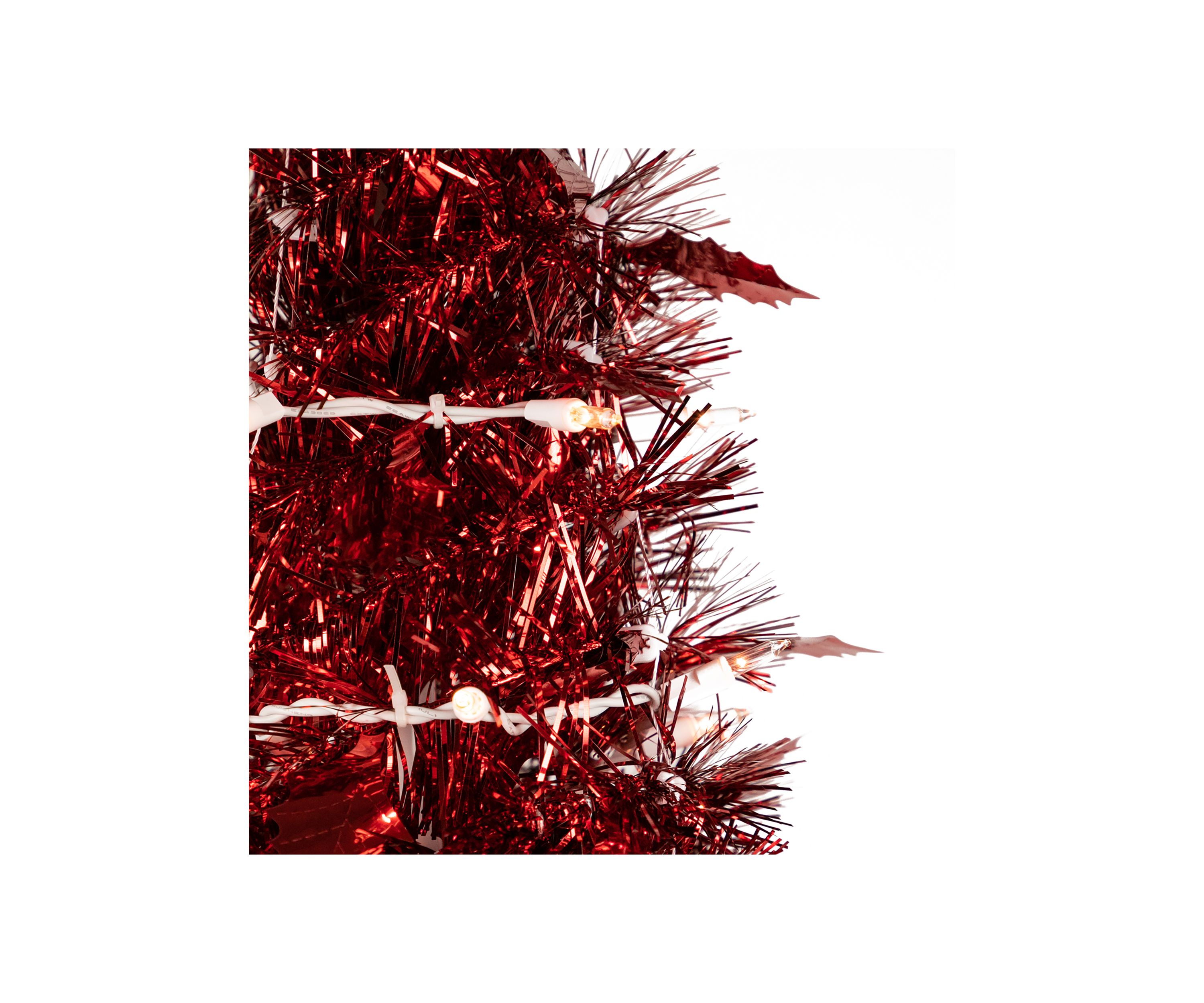 6 Pre-Lit Red Tinsel Pop-Up Artificial Christmas Tree - Clear Lights