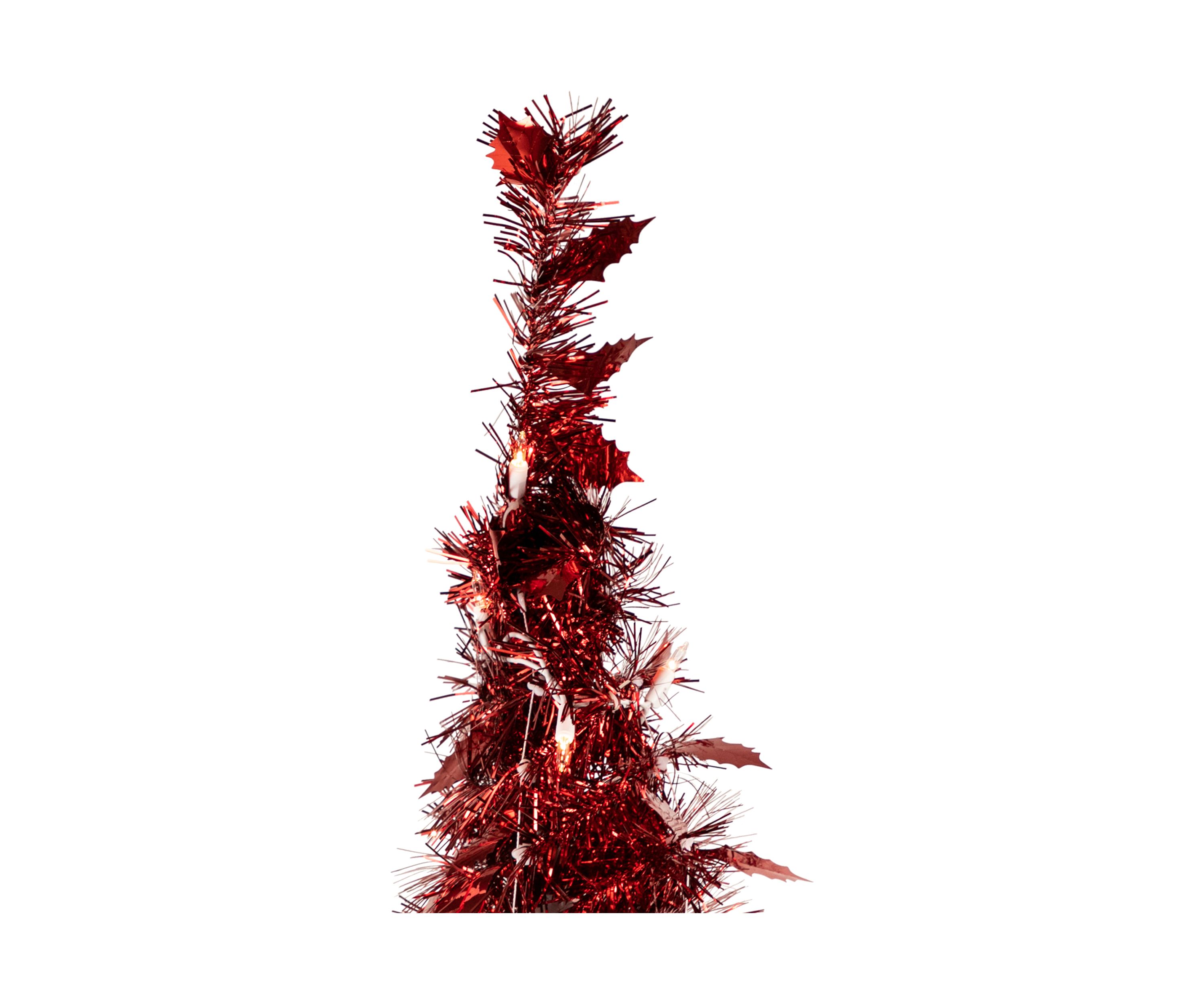 6 Pre-Lit Red Tinsel Pop-Up Artificial Christmas Tree - Clear Lights