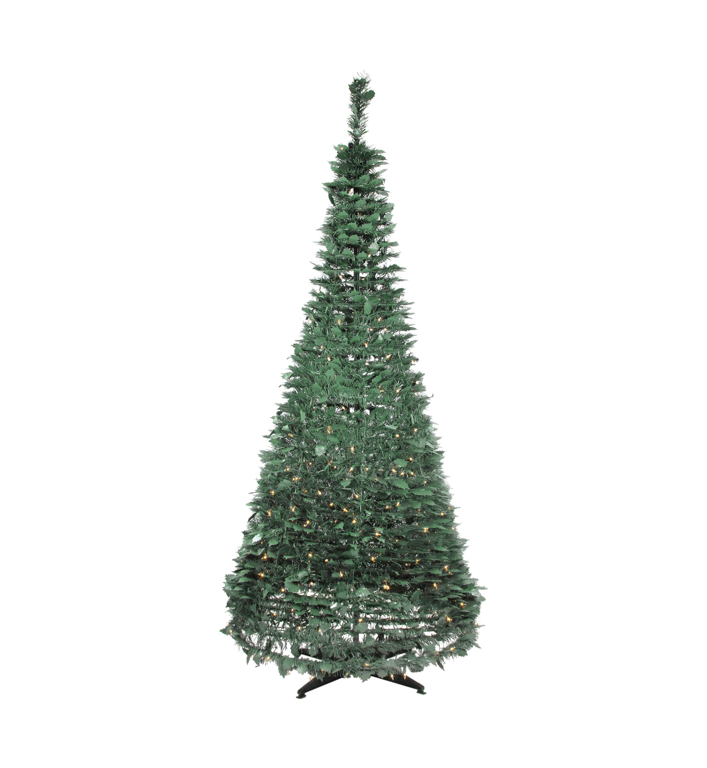 6 Pre-Lit Green Holly Leaf Pop-Up Artificial Christmas Tree - Clear Lights
