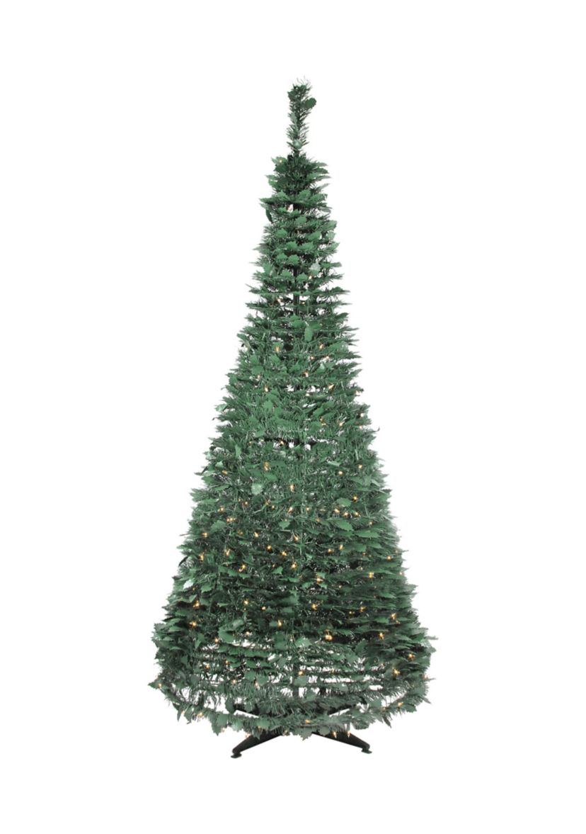6 Pre-Lit Green Holly Leaf Pop-Up Artificial Christmas Tree - Clear Lights
